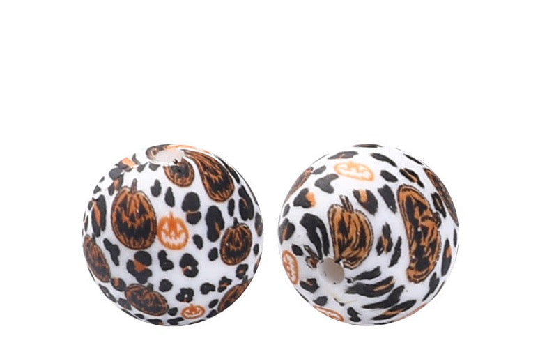 New Pumpkin Cheetah Print Printed Silicone Beads