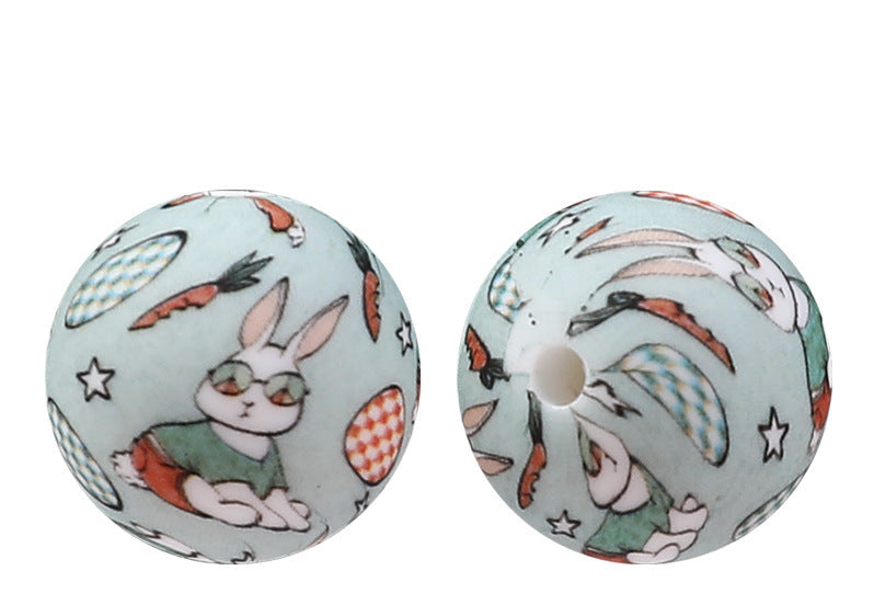 Easter Bunny 15mm Printed Silicone Beads