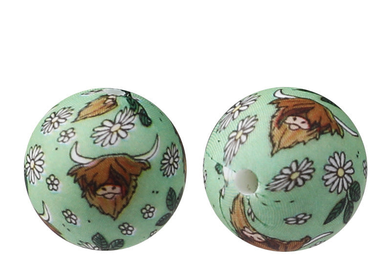 Highland Cow 15mm Printed Silicone Beads