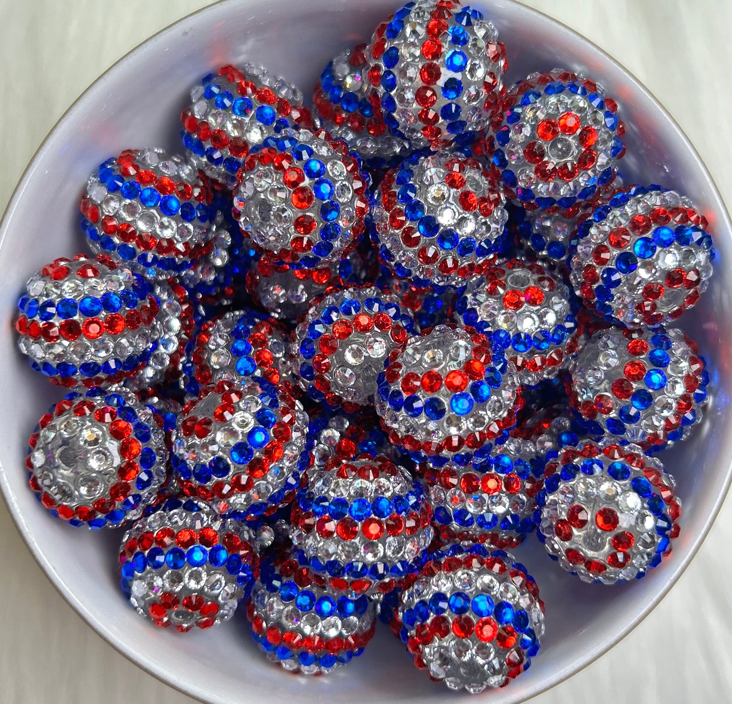 20mm Red, White, & Blue Rhinestone Beads