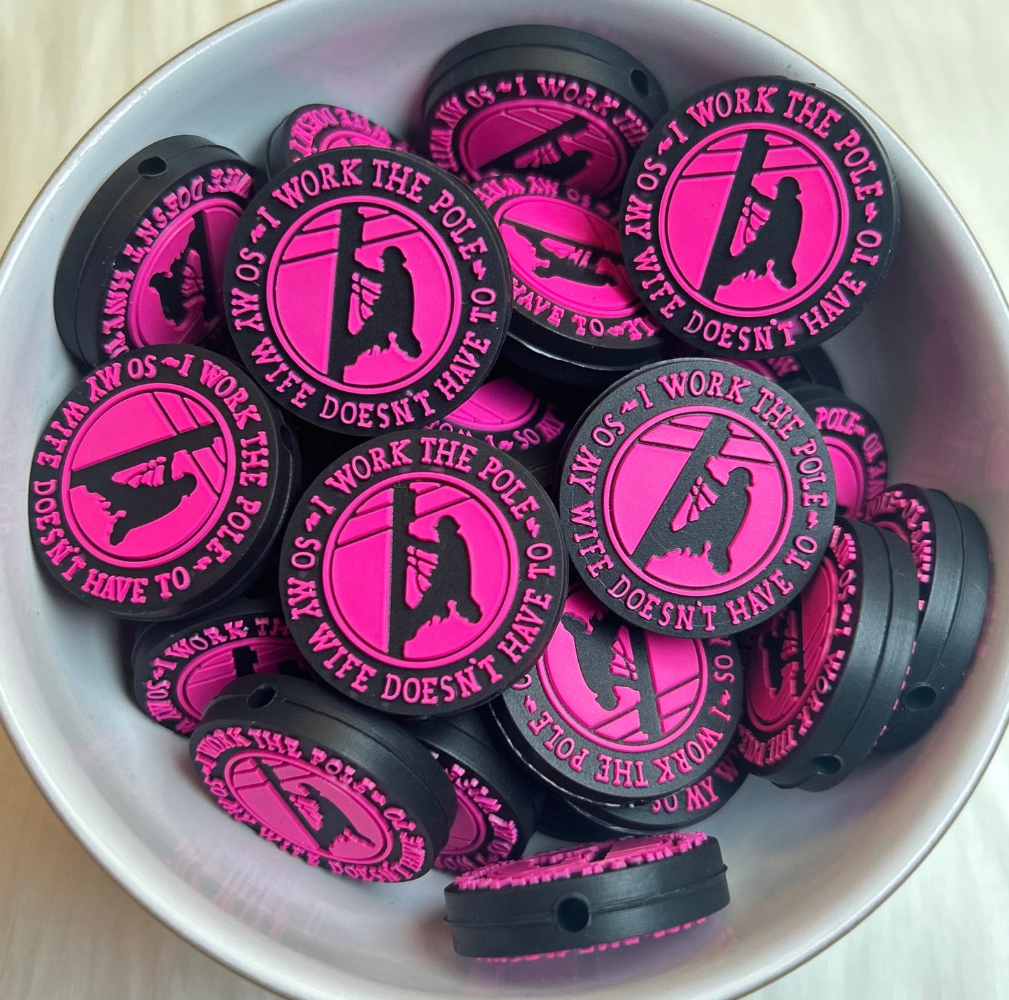 'I Work The Pole, So My Wife Doesn't Have To/ My Husband Works The Pole So I Dont Have To' Focal Bead