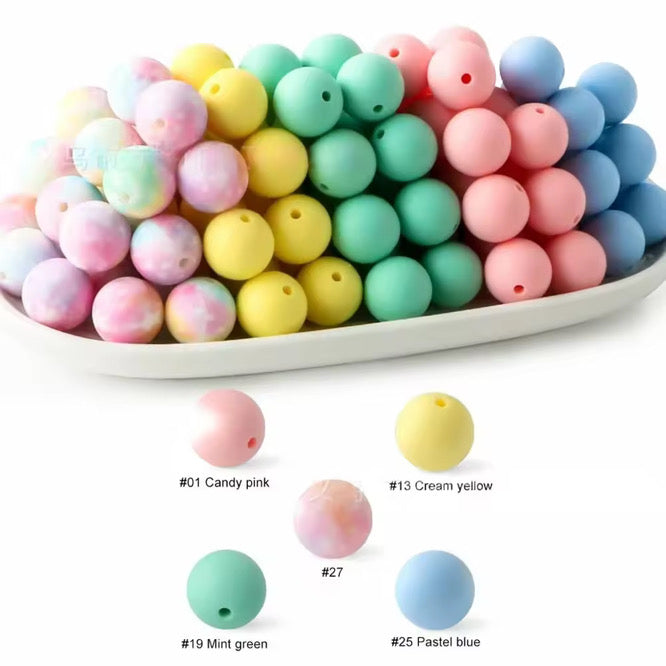 Tye Dye 15mm Silicone Beads Mix