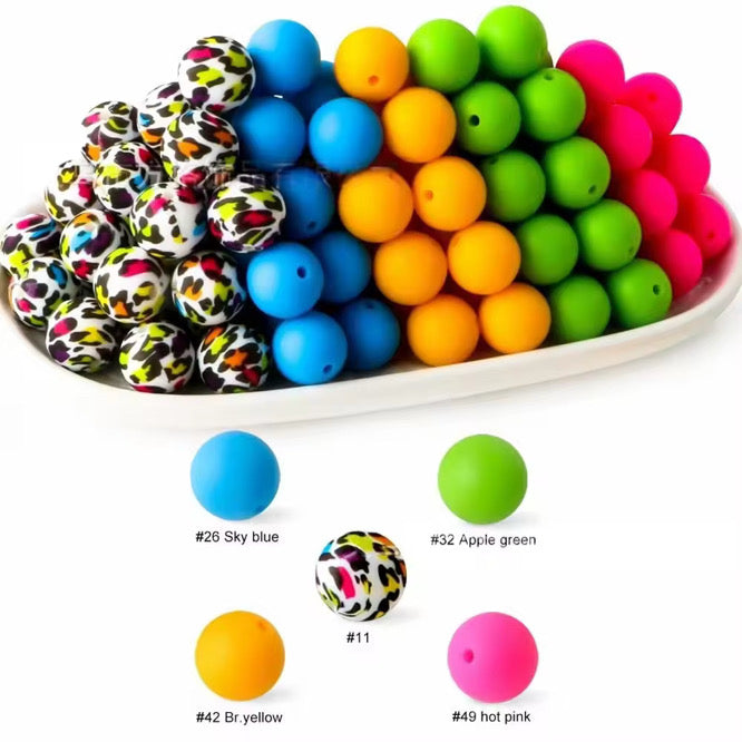 Neon Cheetah Print 15mm Silicone Beads Mix