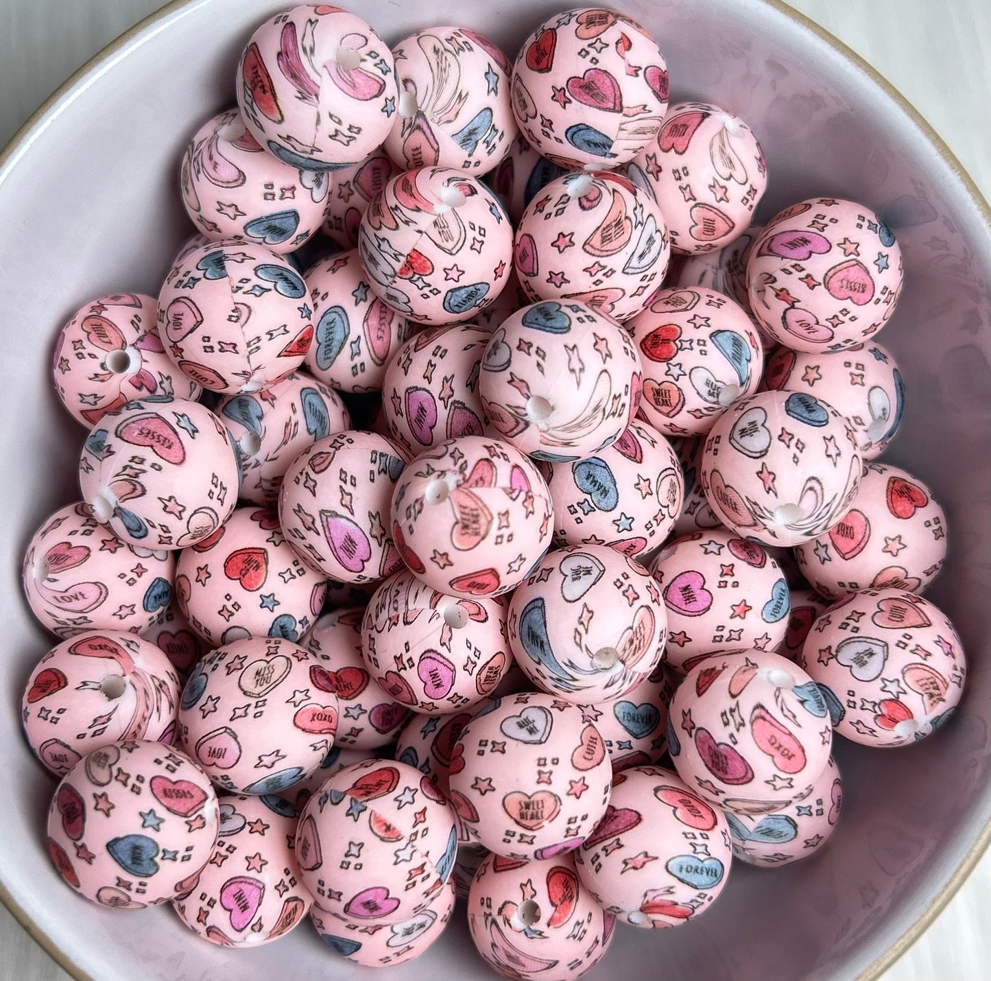 Valentine Conversation Hearts 15mm Printed Silicone Beads