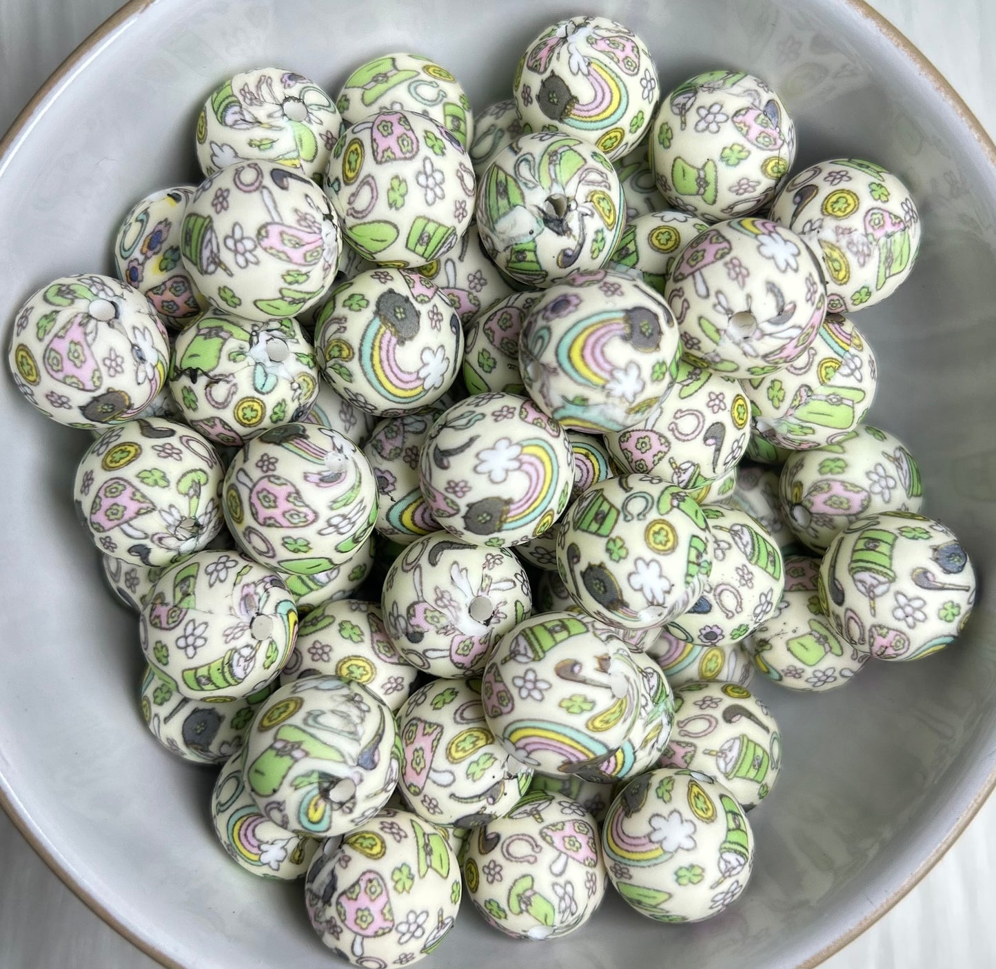 Lucky Charm 15mm Printed Silicone Beads