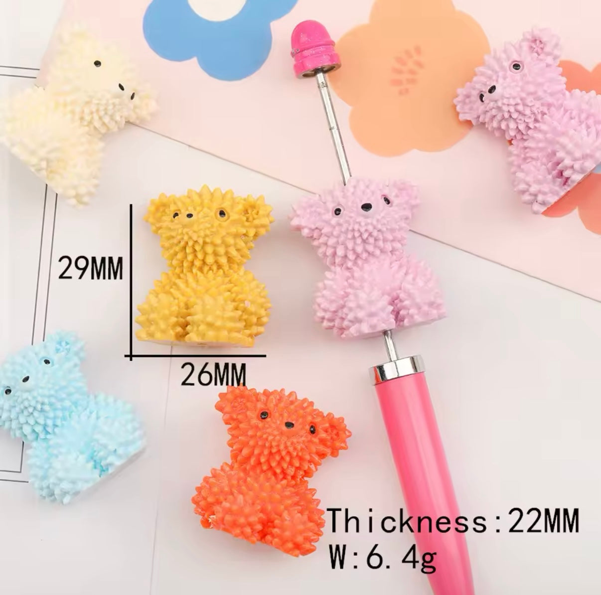 3D Textured Bear Acrylic Beads