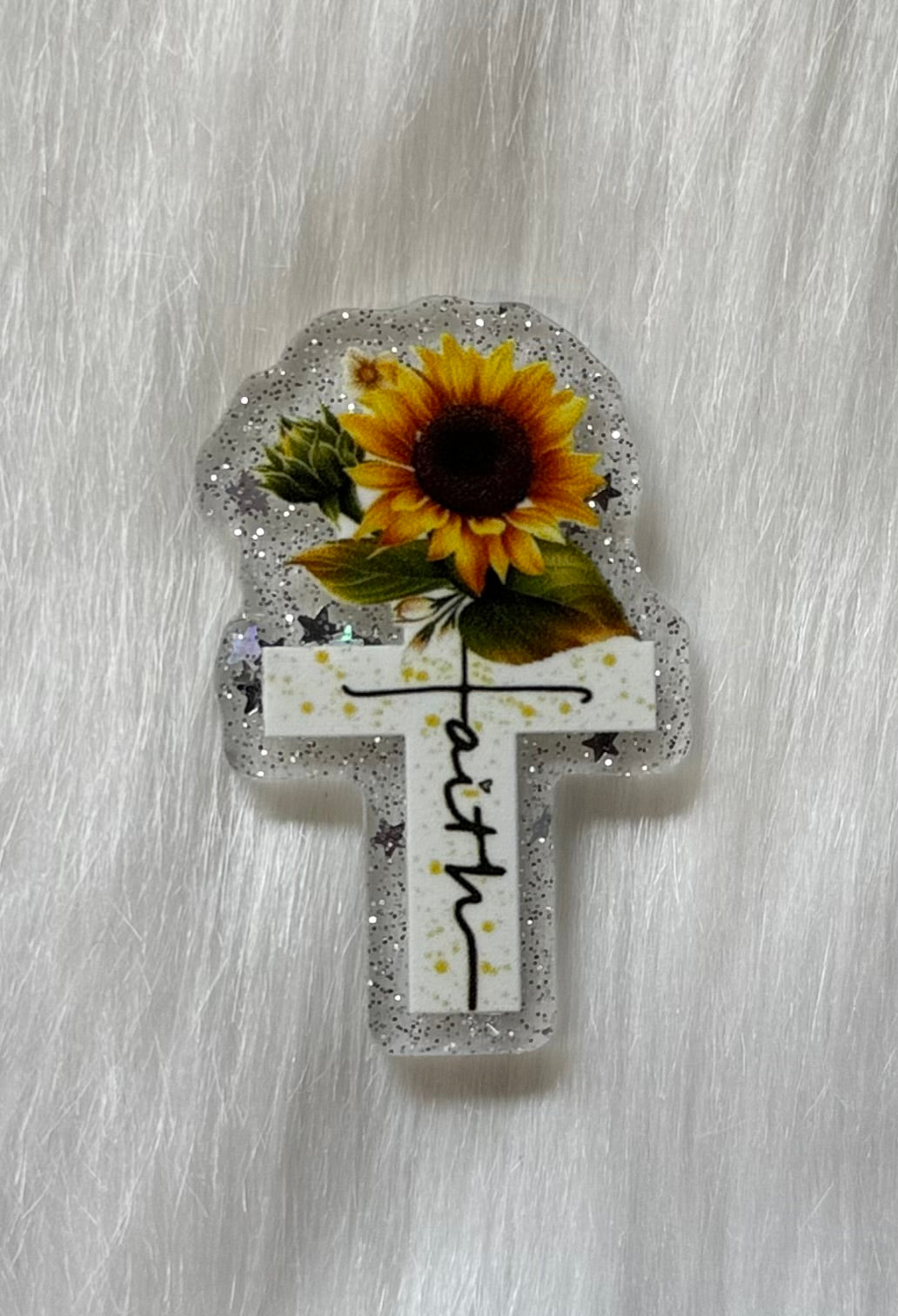 Sunflower Cross Glitter Acrylic