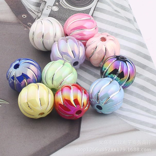 16mm UV Silver Stripe Pumpkin Shape Beads