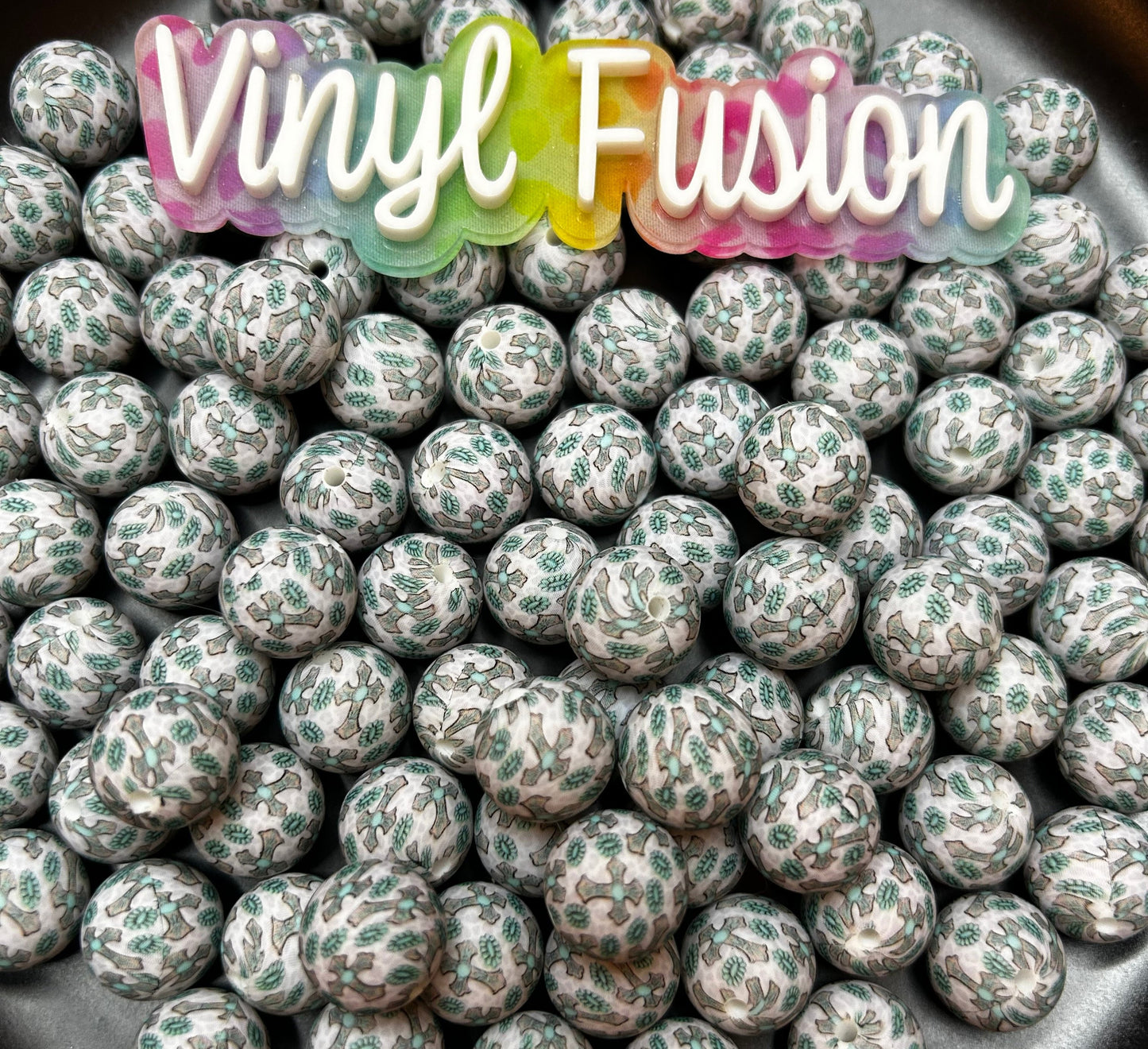 15mm Printed Silicone Beads