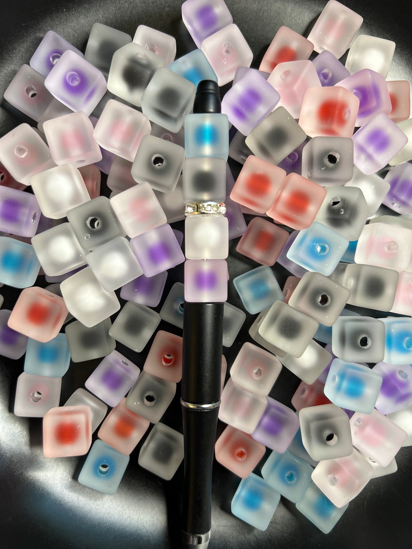 14mm Frosted Double Layer Cube Beads