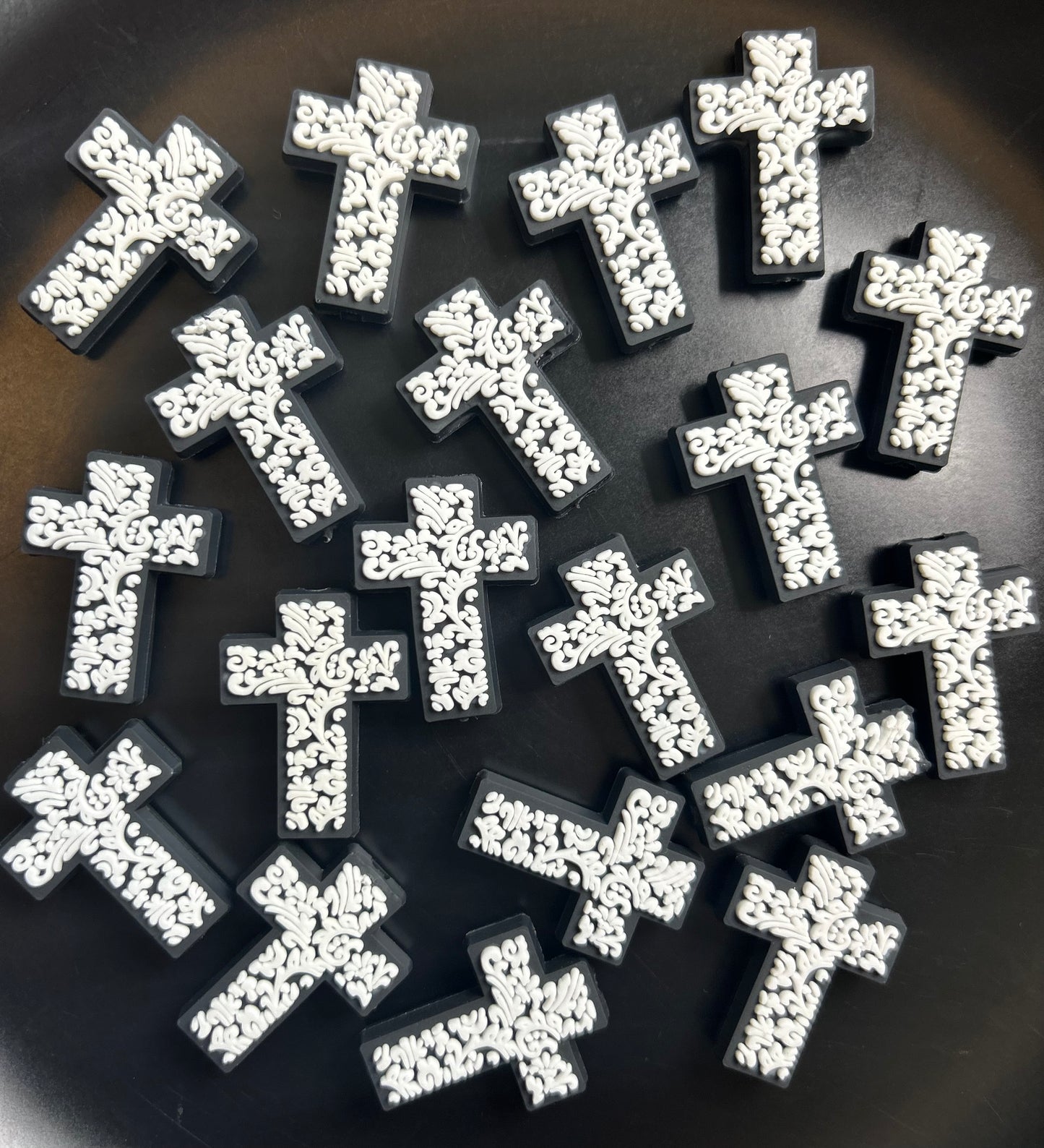 White Tulle Cross Focal Bead