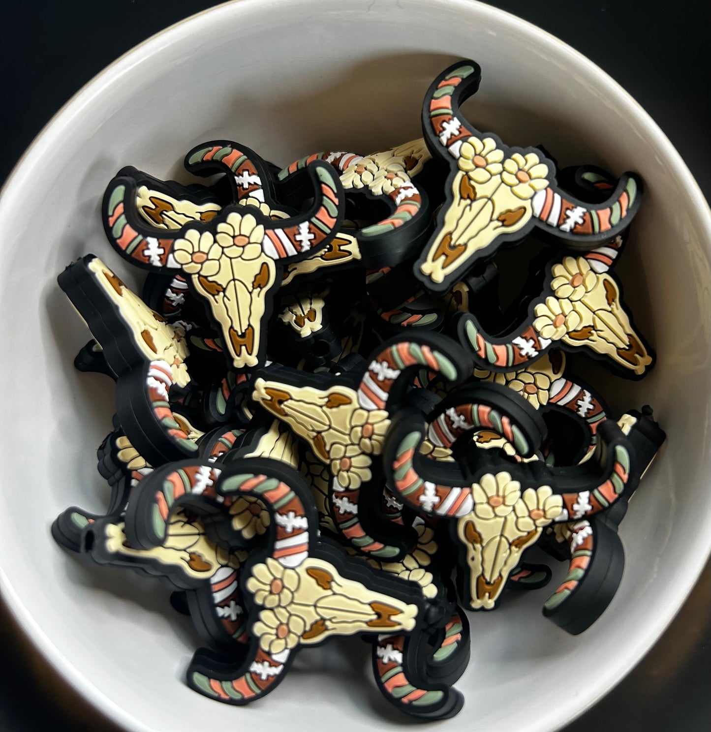 Floral Bull Skull Focal Bead