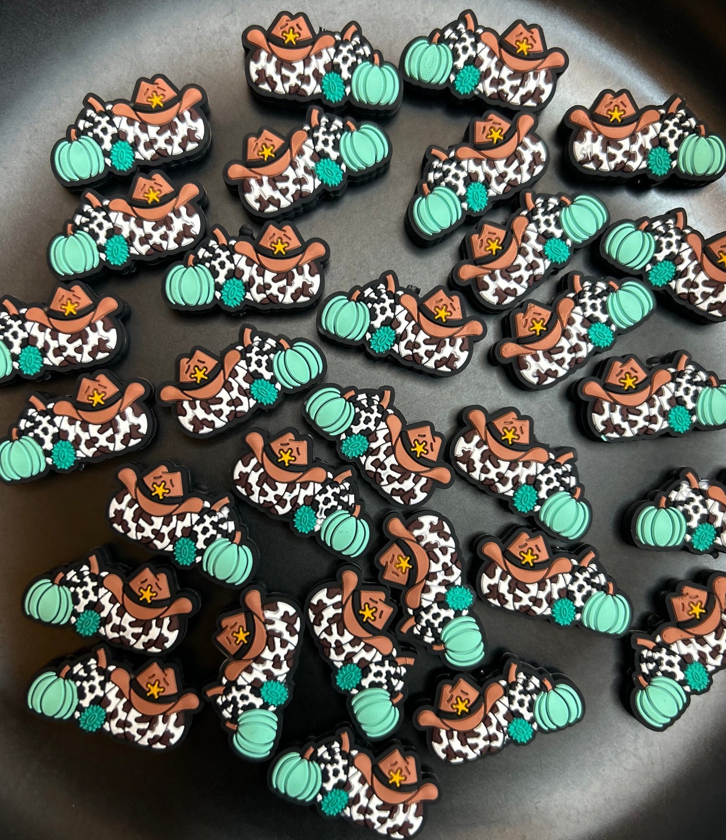 Cowprint Cowboy Pumpkins Focal Bead