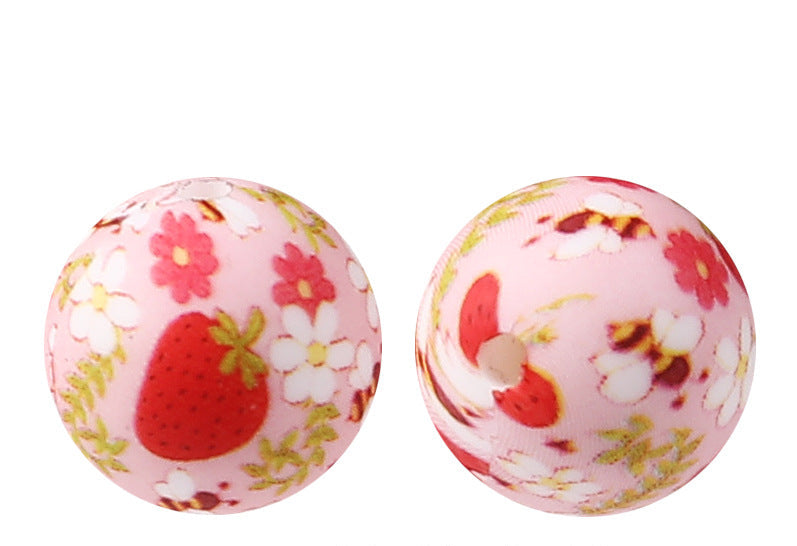 Strawberry Bumblebee 15mm Printed Silicone Beads