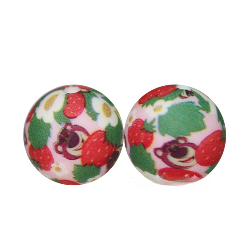 New Strawberry Bear Printed Silicone Beads