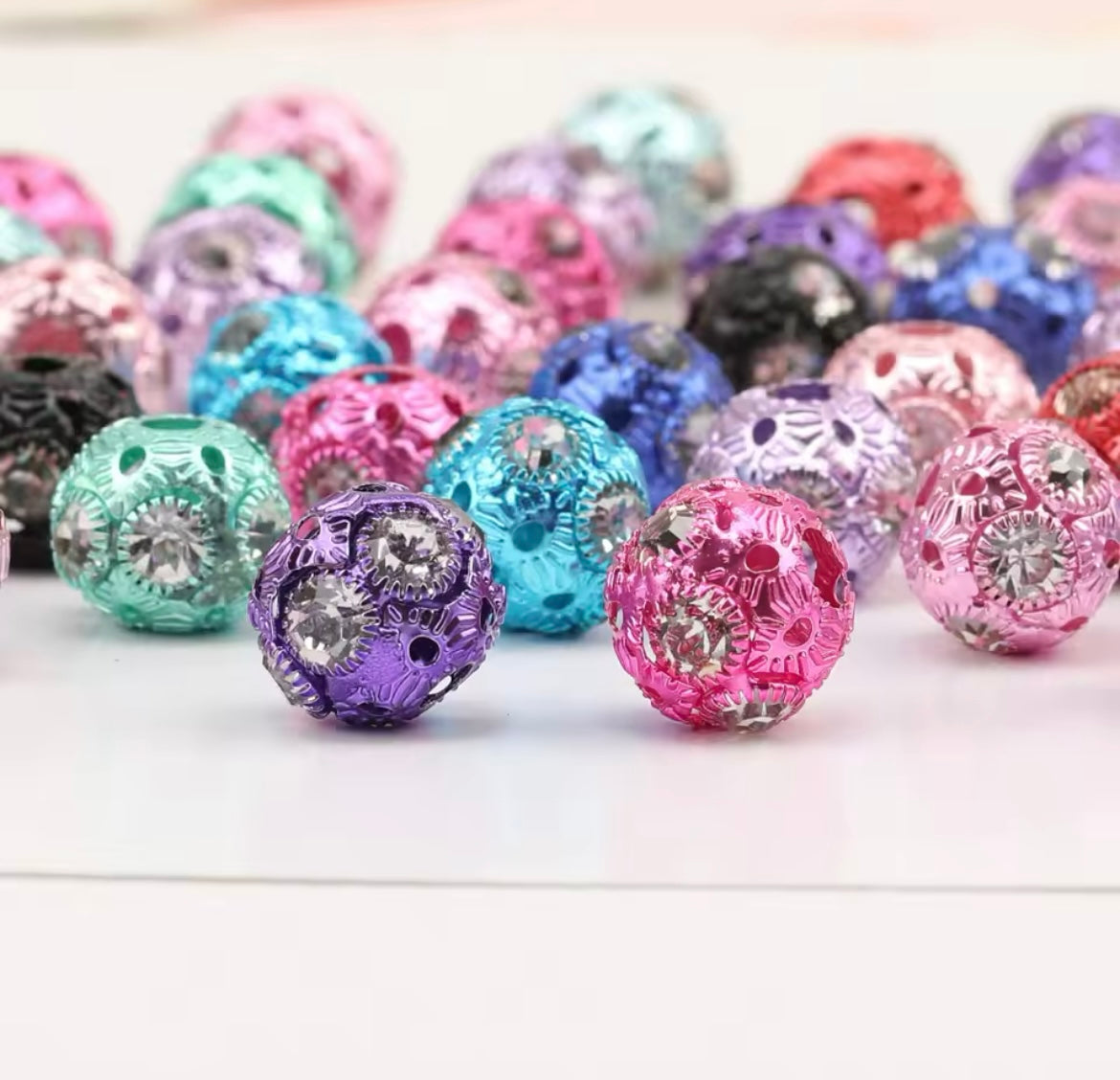 Fancy Metal Rhinestone Round Beads