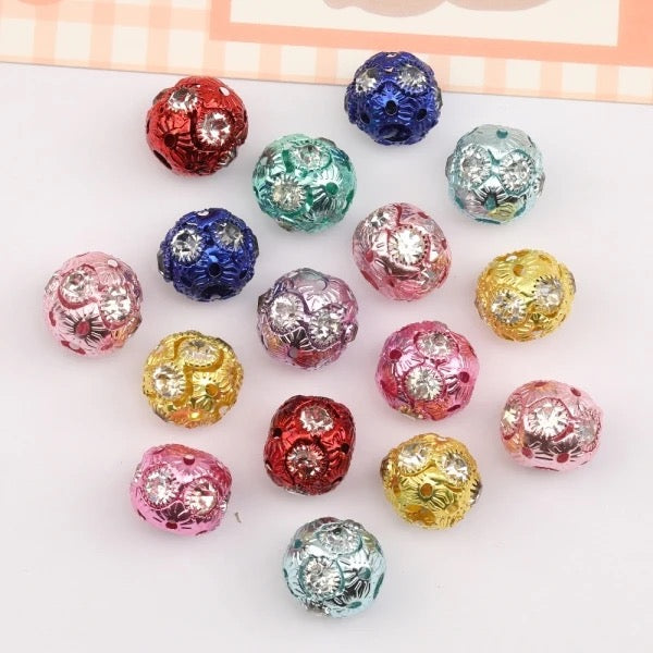 Fancy Metal Rhinestone Round Beads