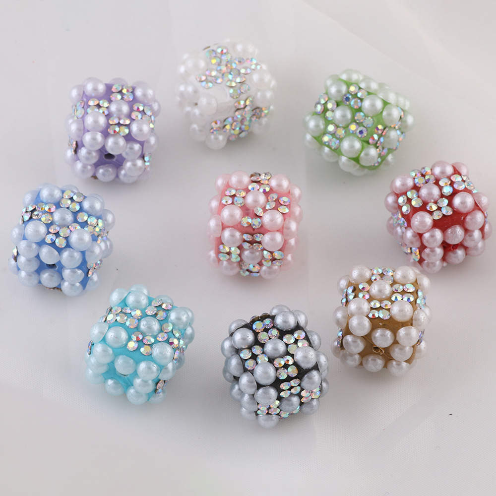 Fancy Rhinestone Pearl Cube Beads