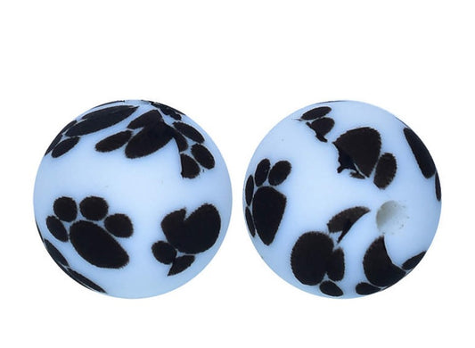 New Paw Print Printed Silicone Beads