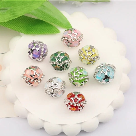 Fancy Rhinestone Star Round Beads