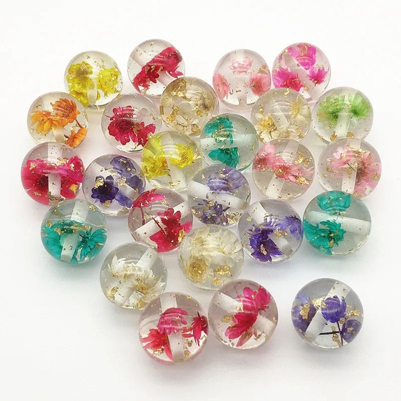 20mm Real Dried Flower Gold Flake Beads