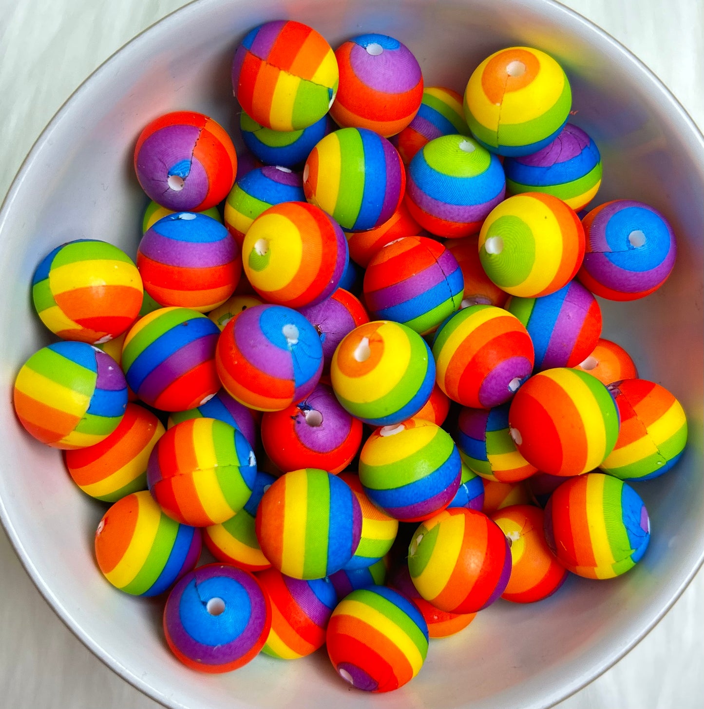 New Rainbow Stripe Printed Silicone Beads