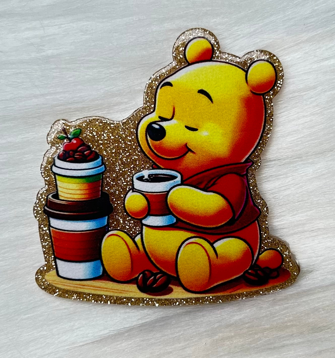 Coffee Yellow Bear Glitter Acrylic