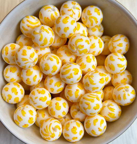 New Yellow Rubber Ducky Printed Silicone Beads