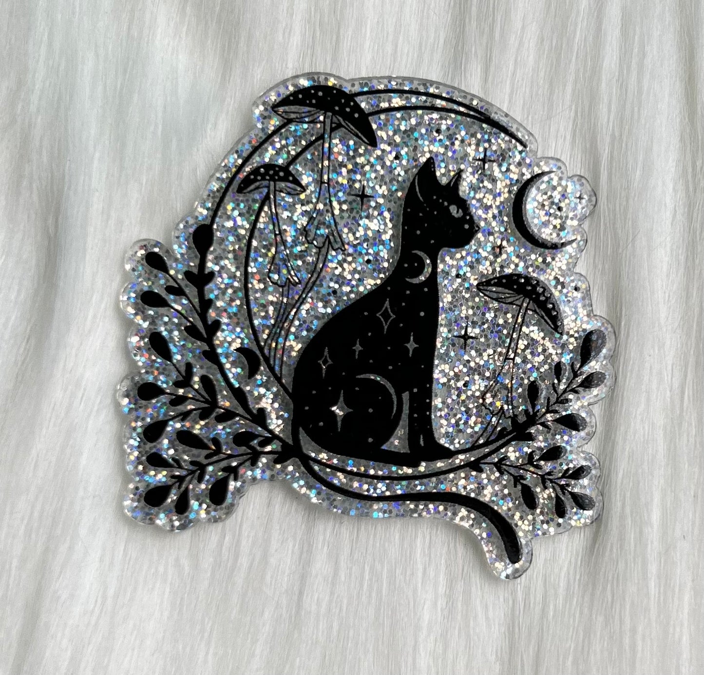 Celestial Black Cat Glitter Acrylic