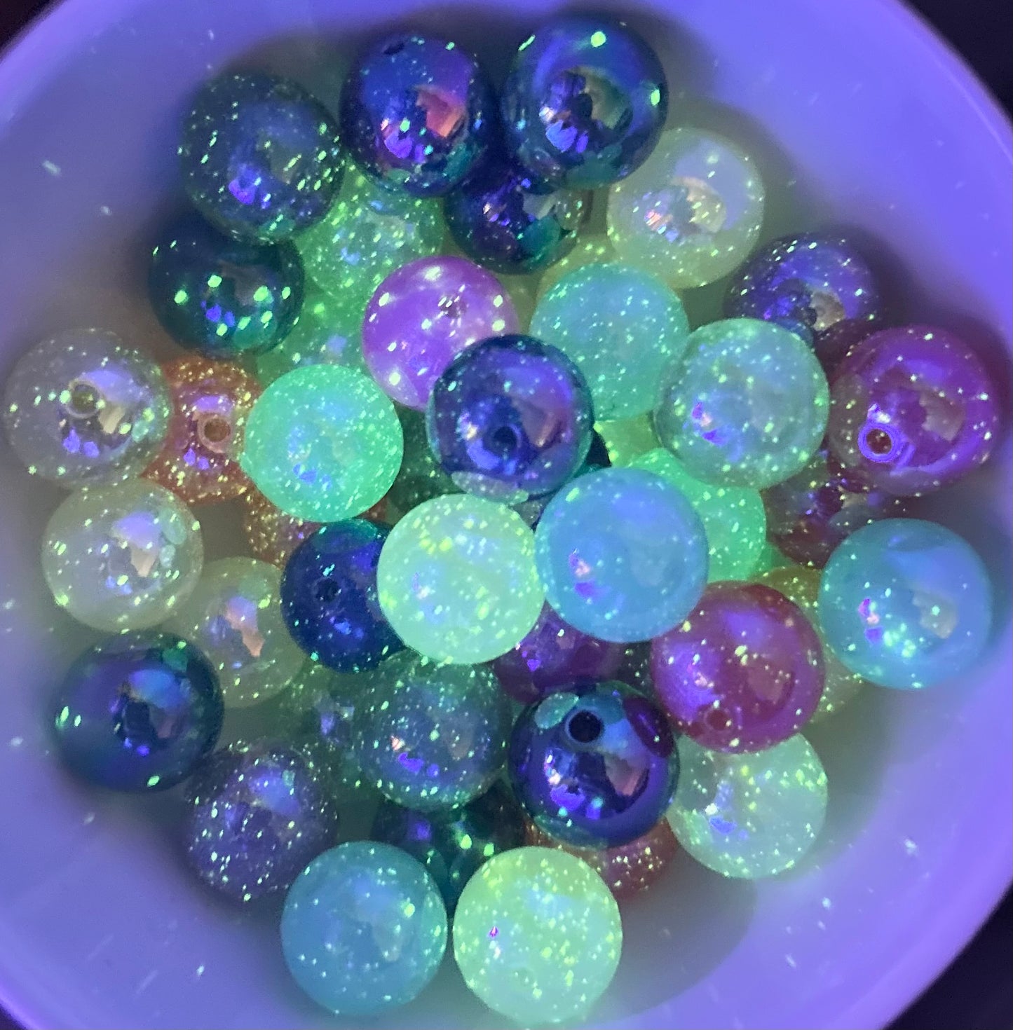 16mm Luminous Glow In The Dark Glitter Galaxy Beads