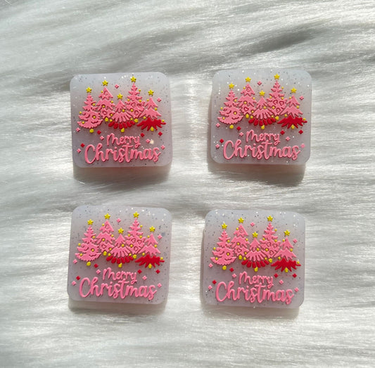 Pink Merry Christmas Glitter Focal Bead