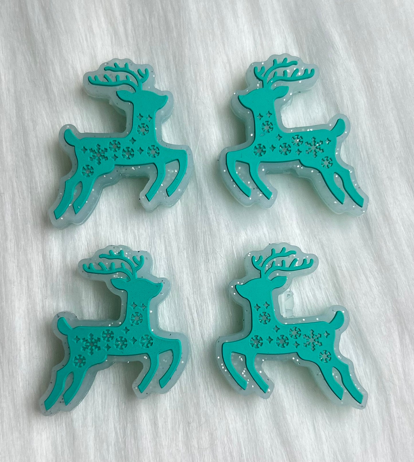 Teal Reindeer Glitter Focal Bead