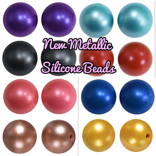 New 15mm Metallic Silicone Beads