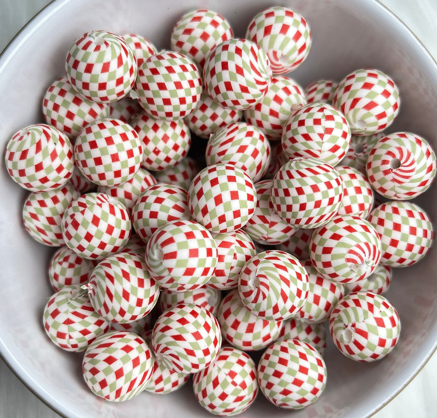 New 15mm Christmas Checker Printed Silicone Beads