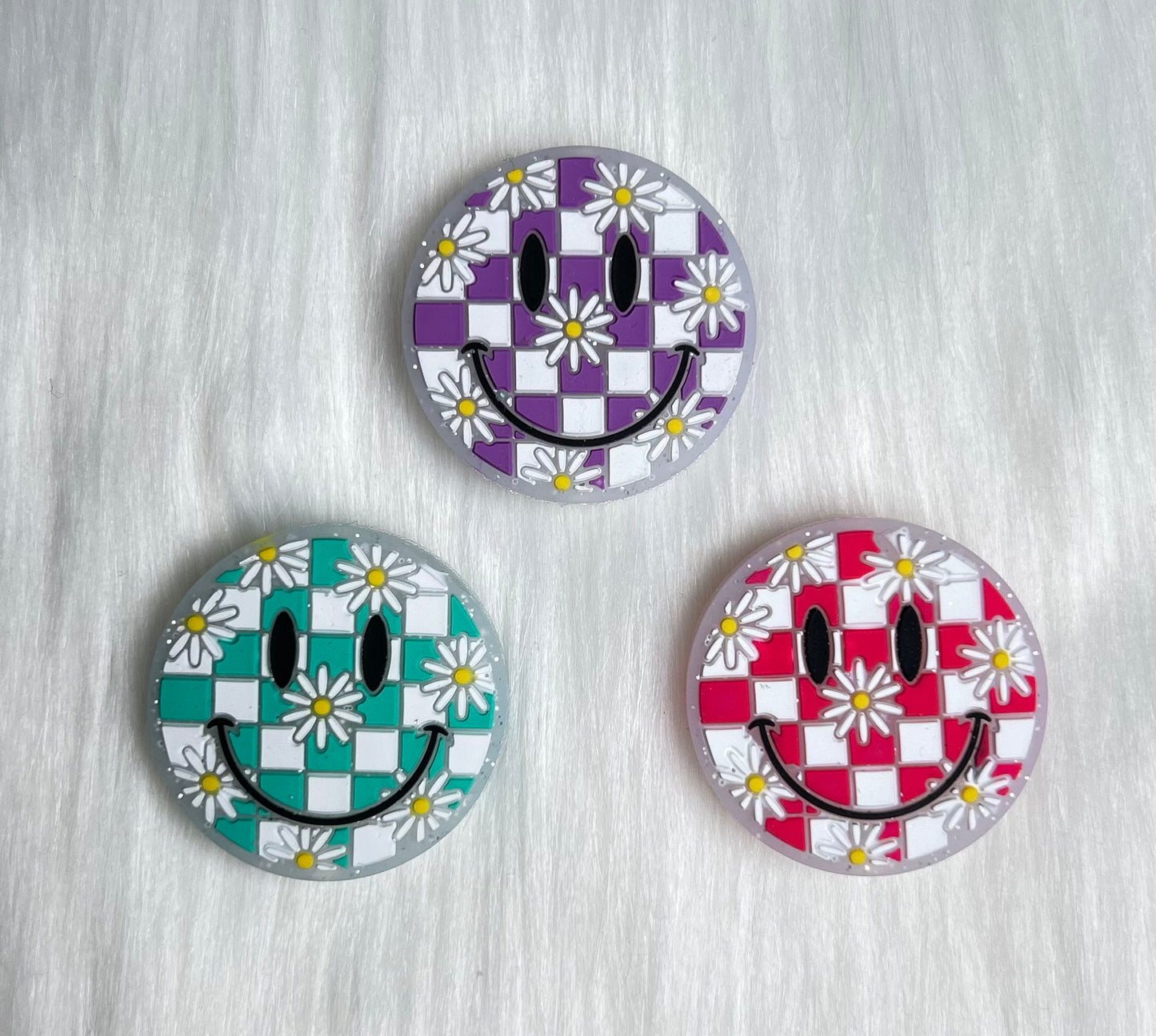 Floral Smiley Glitter Focal Bead