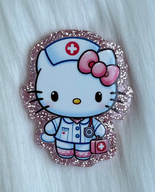 Medical White Kitty Glitter Acrylic