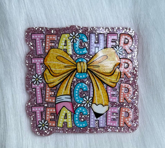 Teacher Pencil Bow Glitter Acrylic