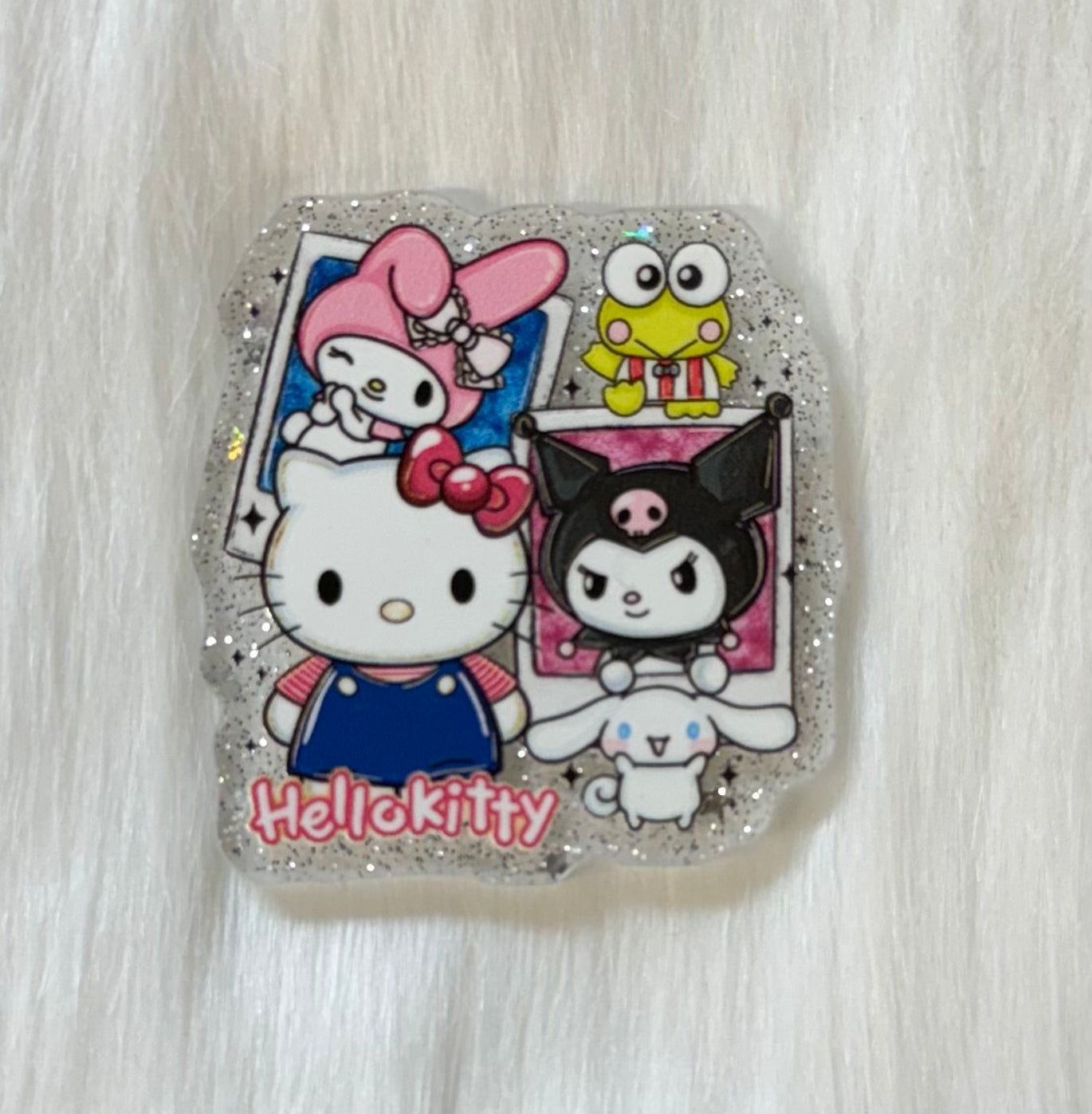 White Kitty & Friends Glitter Acrylic