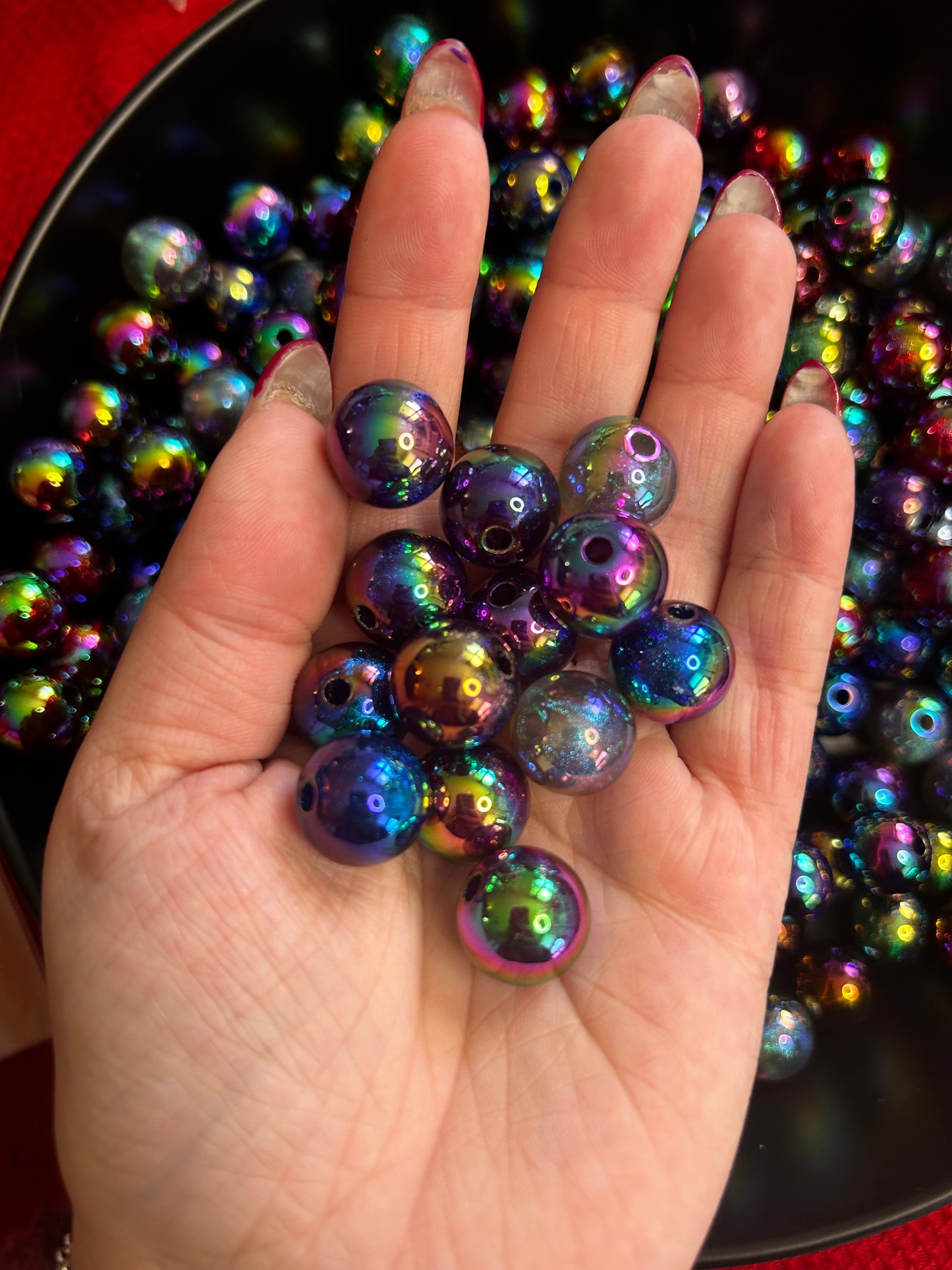 16mm Black Rainbow Glitter Galaxy Beads