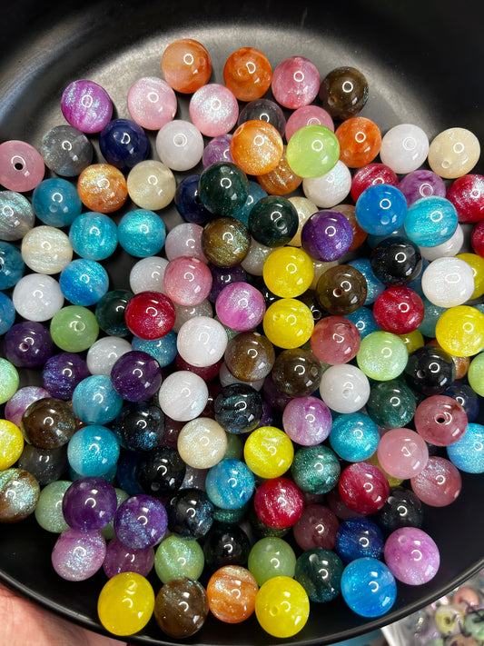 16mm resin glitter galaxy beads