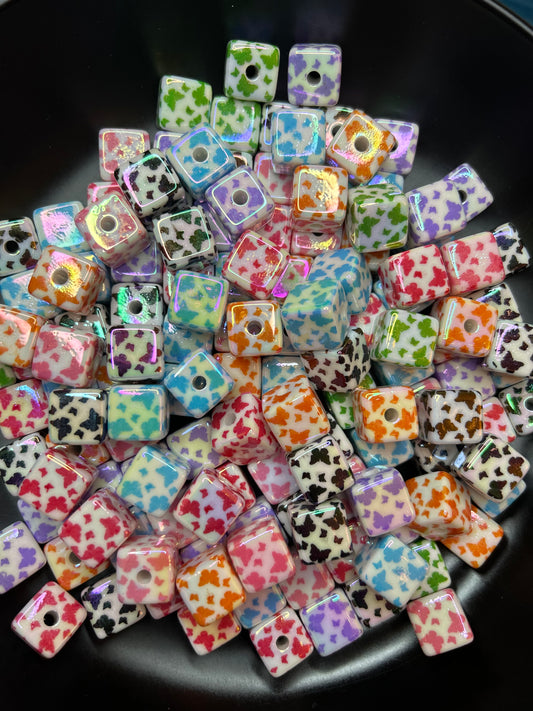 Butterfly Print Cube Beads