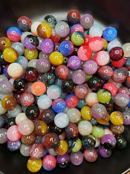 16mm Ombre Resin Glitter Galaxy Beads
