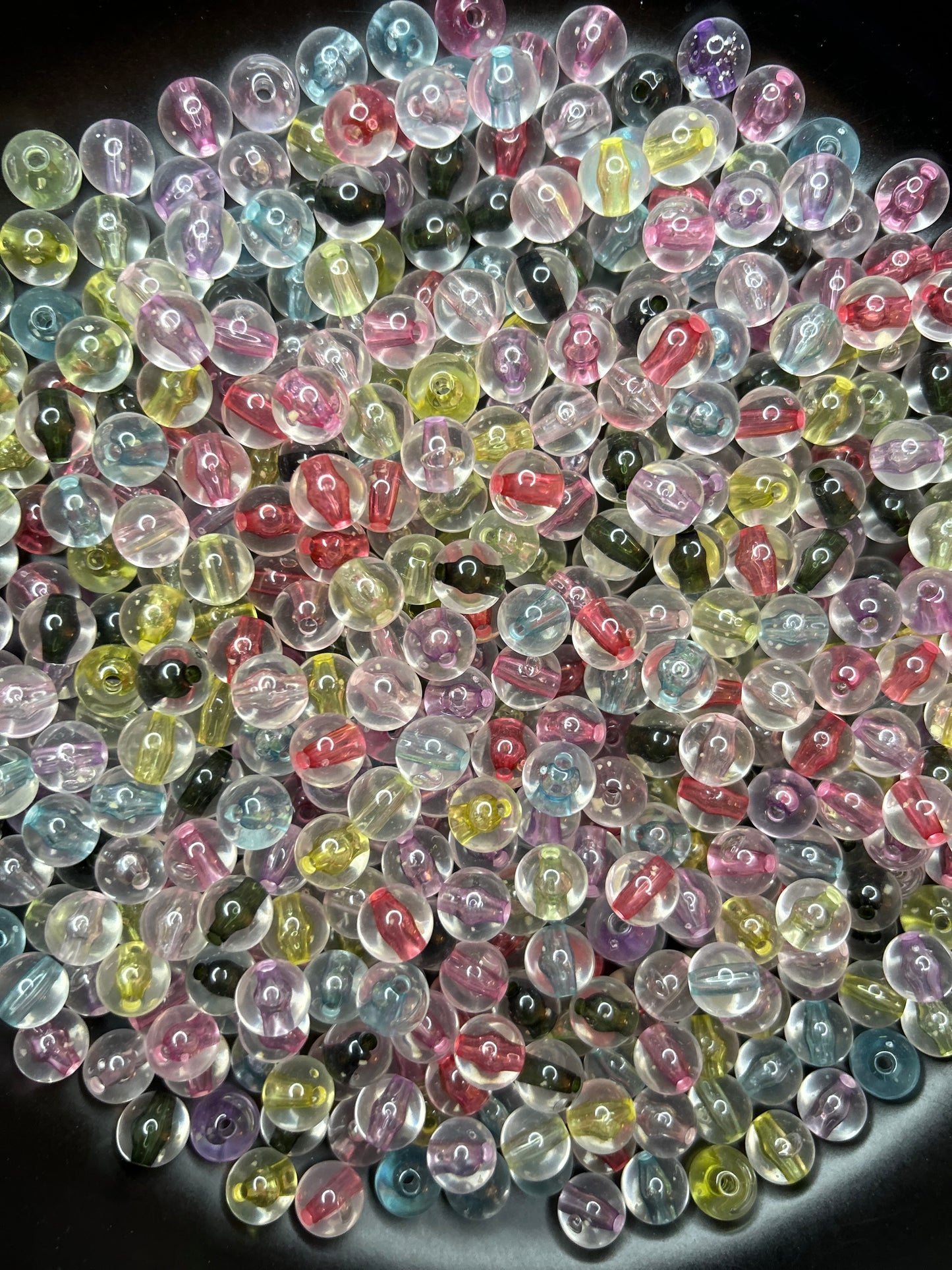 10mm Clear with Colorful Center Spacer Beads