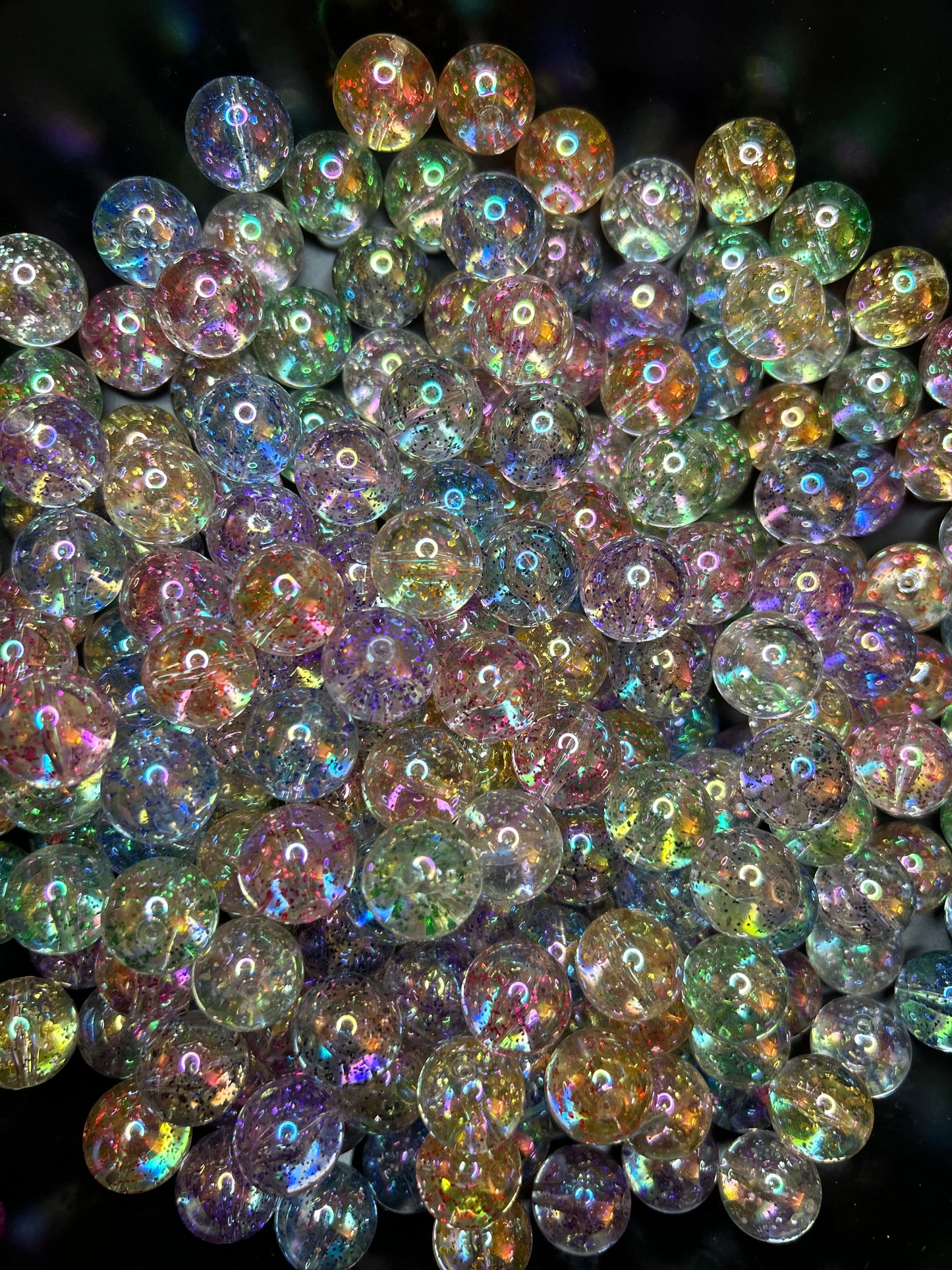 16mm Clear Glitter Mix Acrylic Beads