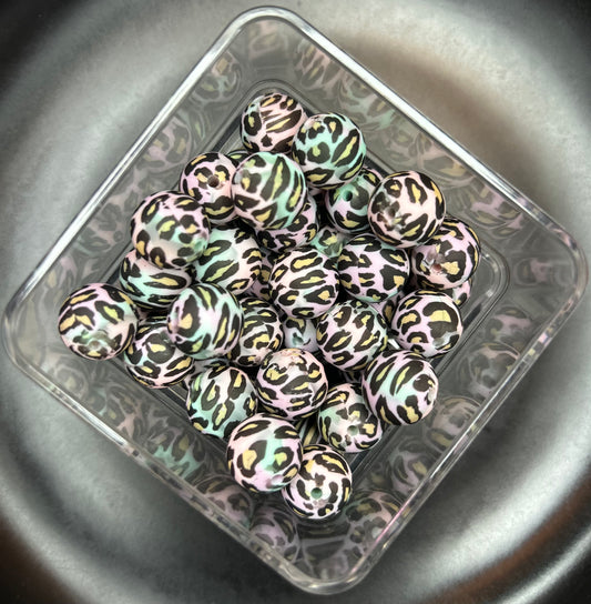 Tye Dye Cheetah/Leopard 15mm Printed Silicone Beads