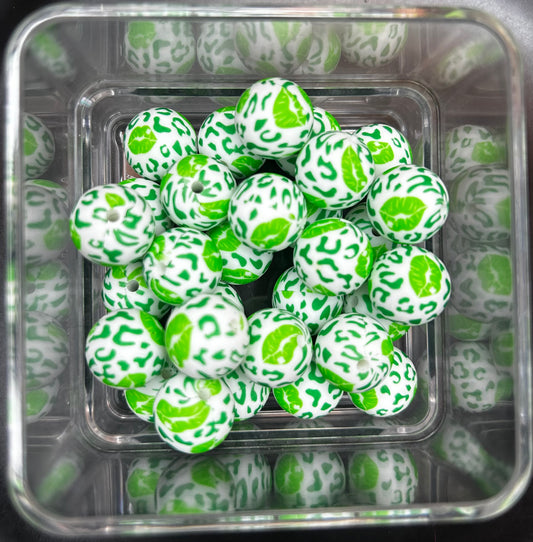 Green Lip Leopard 15mm Printed Silicone Beads