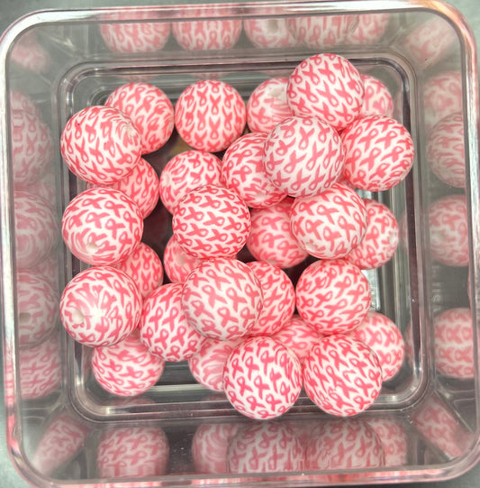 Breast Cancer Awareness 15mm Printed Silicone Beads