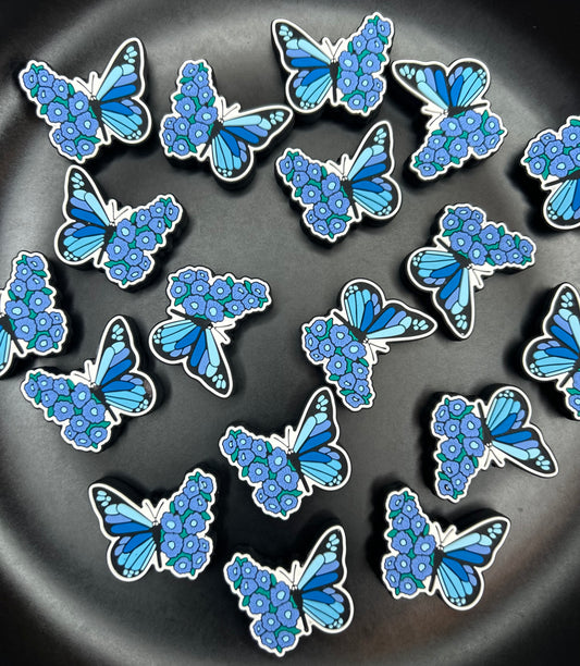 Blue Floral Butterfly Focal Bead