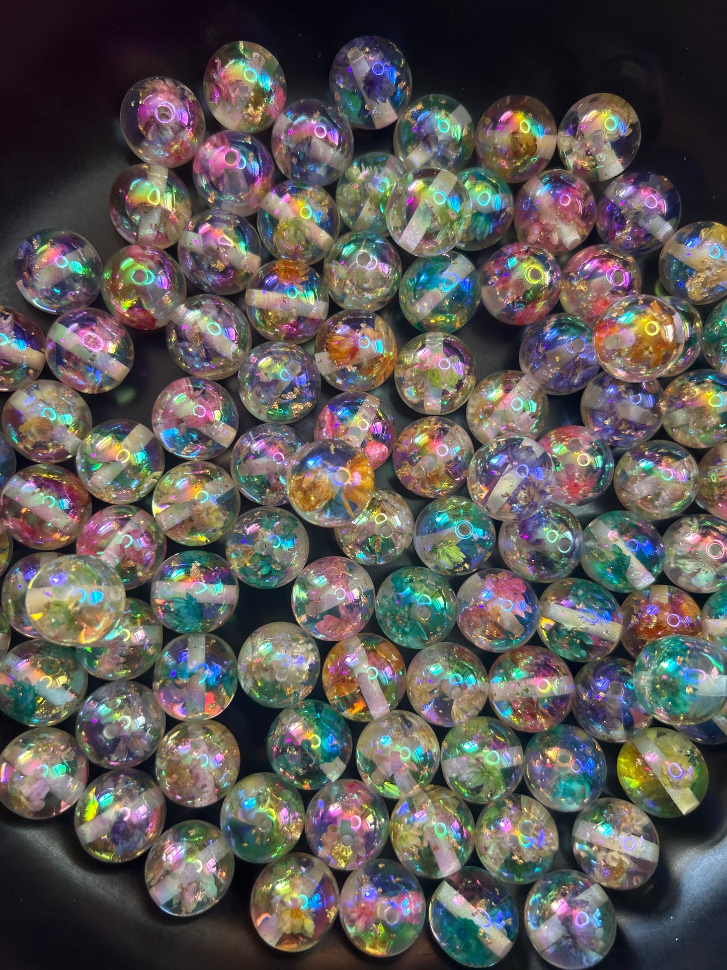 16mm UV Real Dried Flower Gold Flake Beads