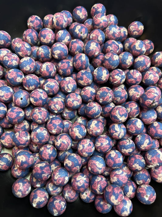 New Daisy Floral 15mm Printed Silicone Beads